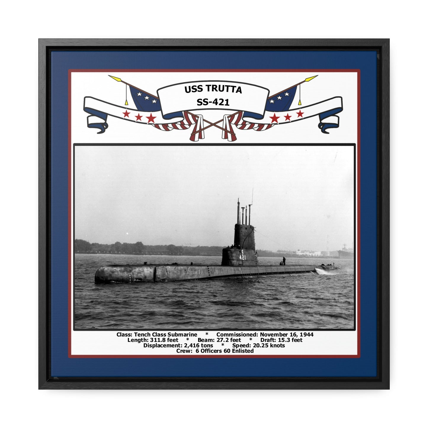 USS Trutta SS-421 Navy Floating Frame Photo Front View