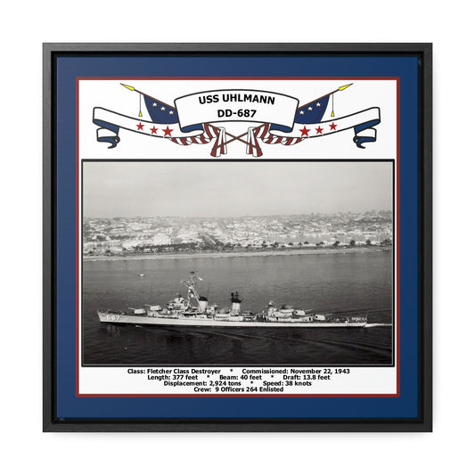 USS Uhlmann DD-687 Navy Floating Frame Photo Front View
