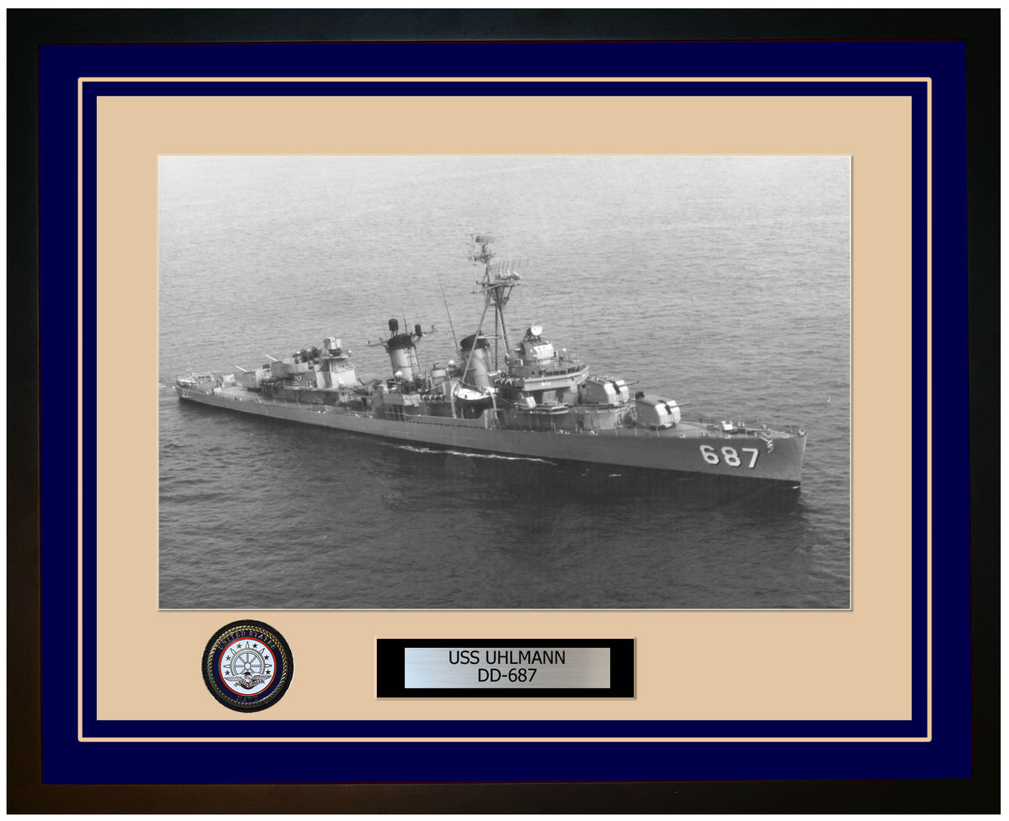USS UHLMANN DD-687 Framed Navy Ship Photo Blue