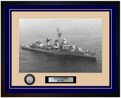 USS UHLMANN DD-687 Framed Navy Ship Photo Blue