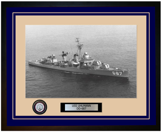 USS UHLMANN DD-687 Framed Navy Ship Photo Blue