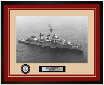 USS UHLMANN DD-687 Framed Navy Ship Photo Burgundy