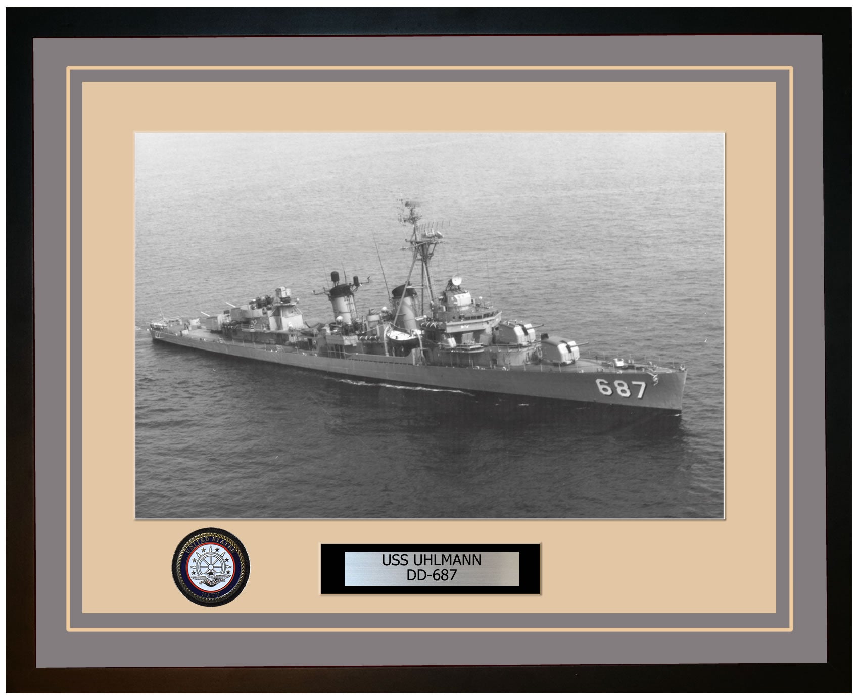 USS UHLMANN DD-687 Framed Navy Ship Photo Grey