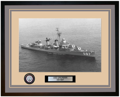 USS UHLMANN DD-687 Framed Navy Ship Photo Grey