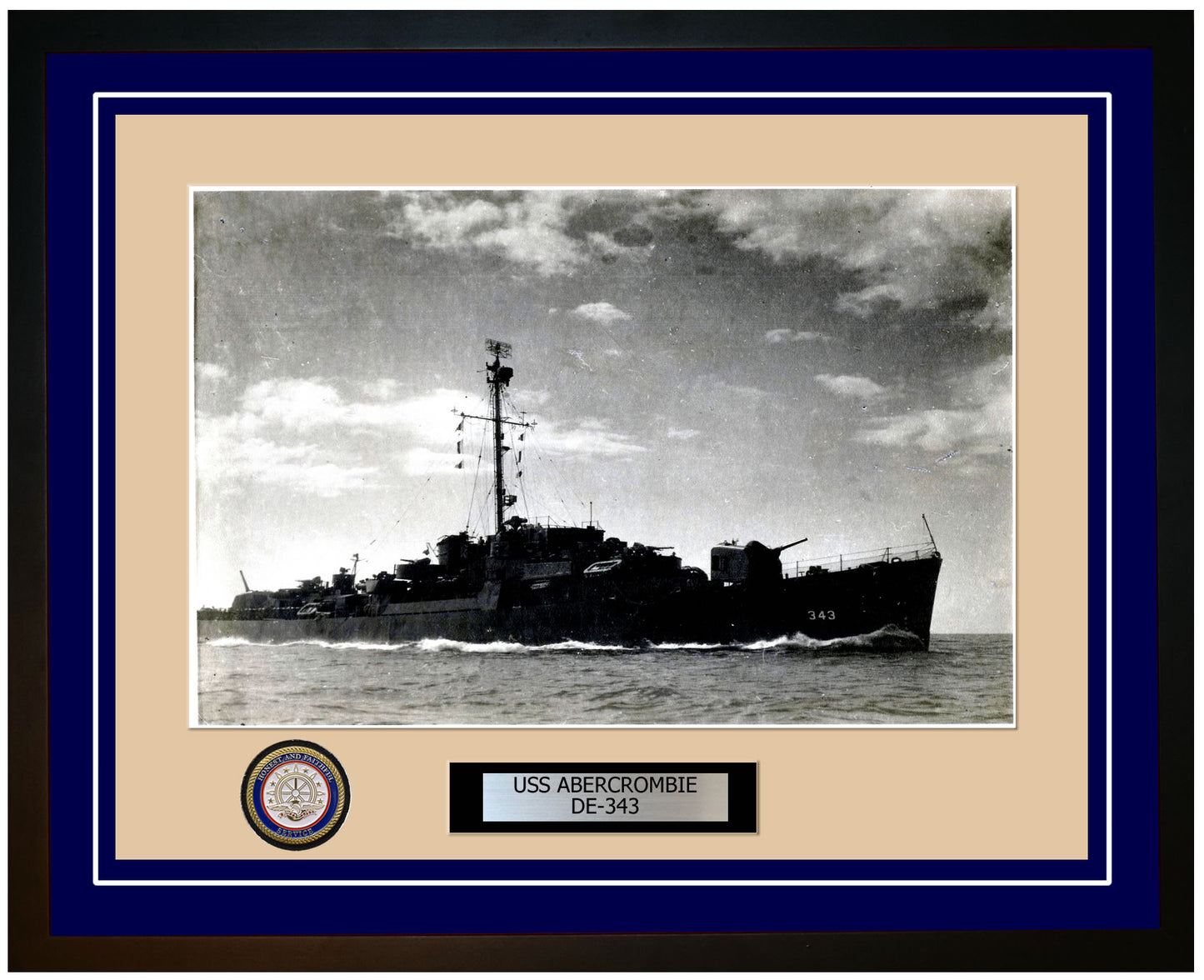 USS Abercrombie DE-343 Framed Navy Ship Photo Blue