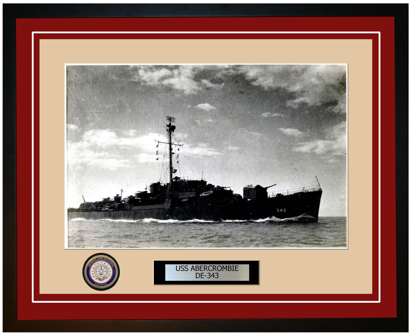 USS Abercrombie DE-343 Framed Navy Ship Photo Burgundy