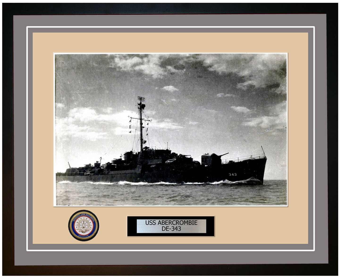 USS Abercrombie DE-343 Framed Navy Ship Photo Grey