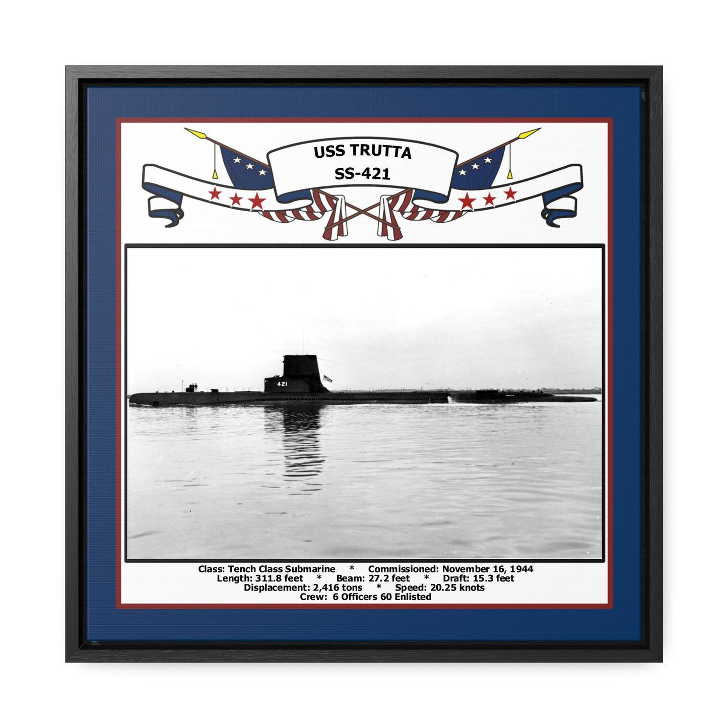 USS Trutta SS-421 Navy Floating Frame Photo Front View
