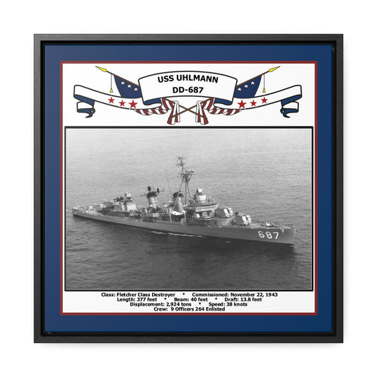 USS Uhlmann DD-687 Navy Floating Frame Photo Front View