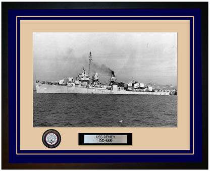 USS REMEY DD-688 Framed Navy Ship Photo Blue