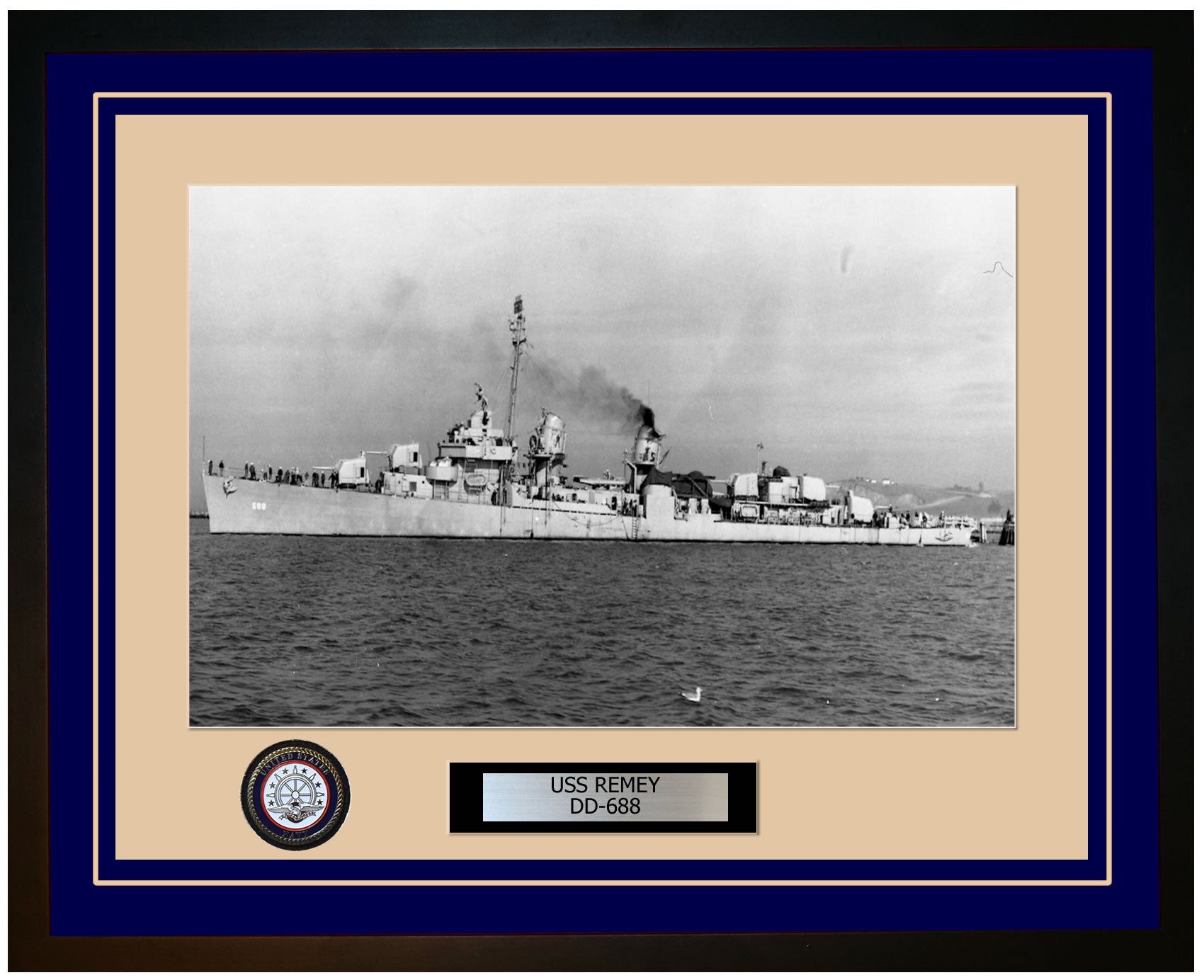USS REMEY DD-688 Framed Navy Ship Photo Blue