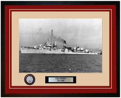 USS REMEY DD-688 Framed Navy Ship Photo Burgundy
