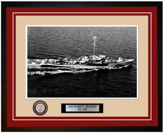 USS Robert Brazier DE-345 Framed Navy Ship Photo Burgundy