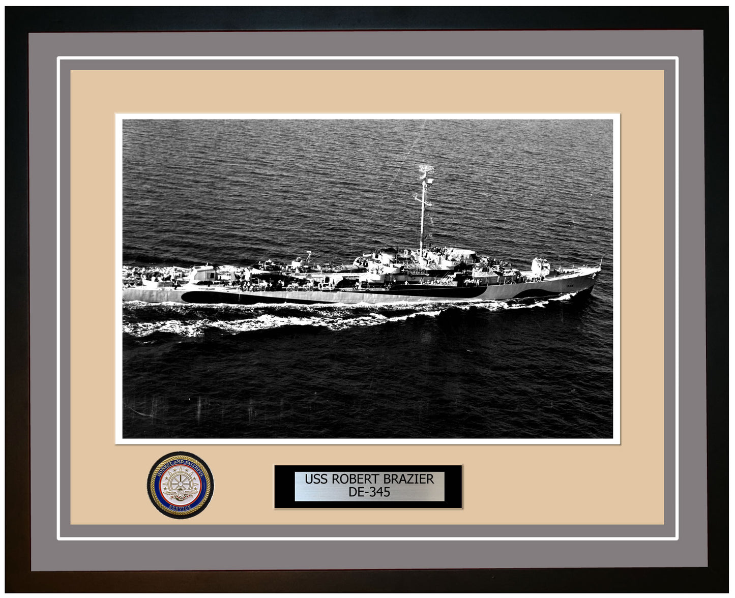 USS Robert Brazier DE-345 Framed Navy Ship Photo Grey