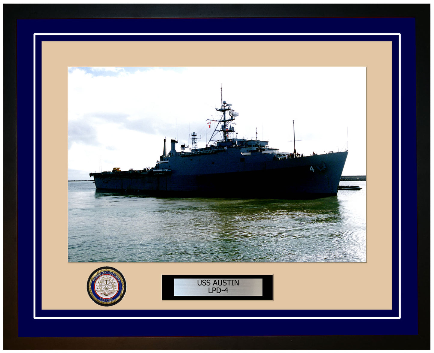 USS Austin LPD-4 Framed Navy Ship Photo Blue