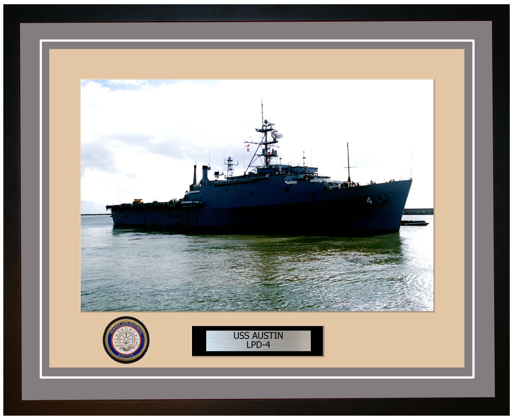 USS Austin LPD-4 Framed Navy Ship Photo Grey