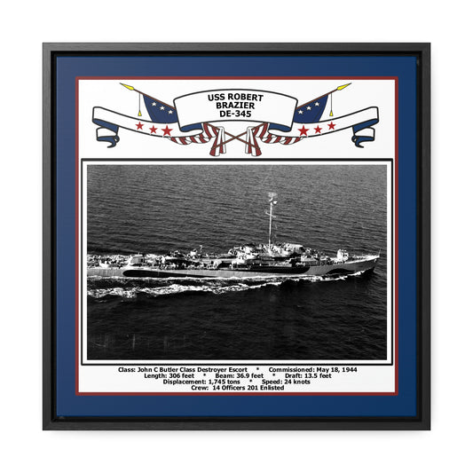 USS Robert Brazier DE-345 Navy Floating Frame Photo Front View