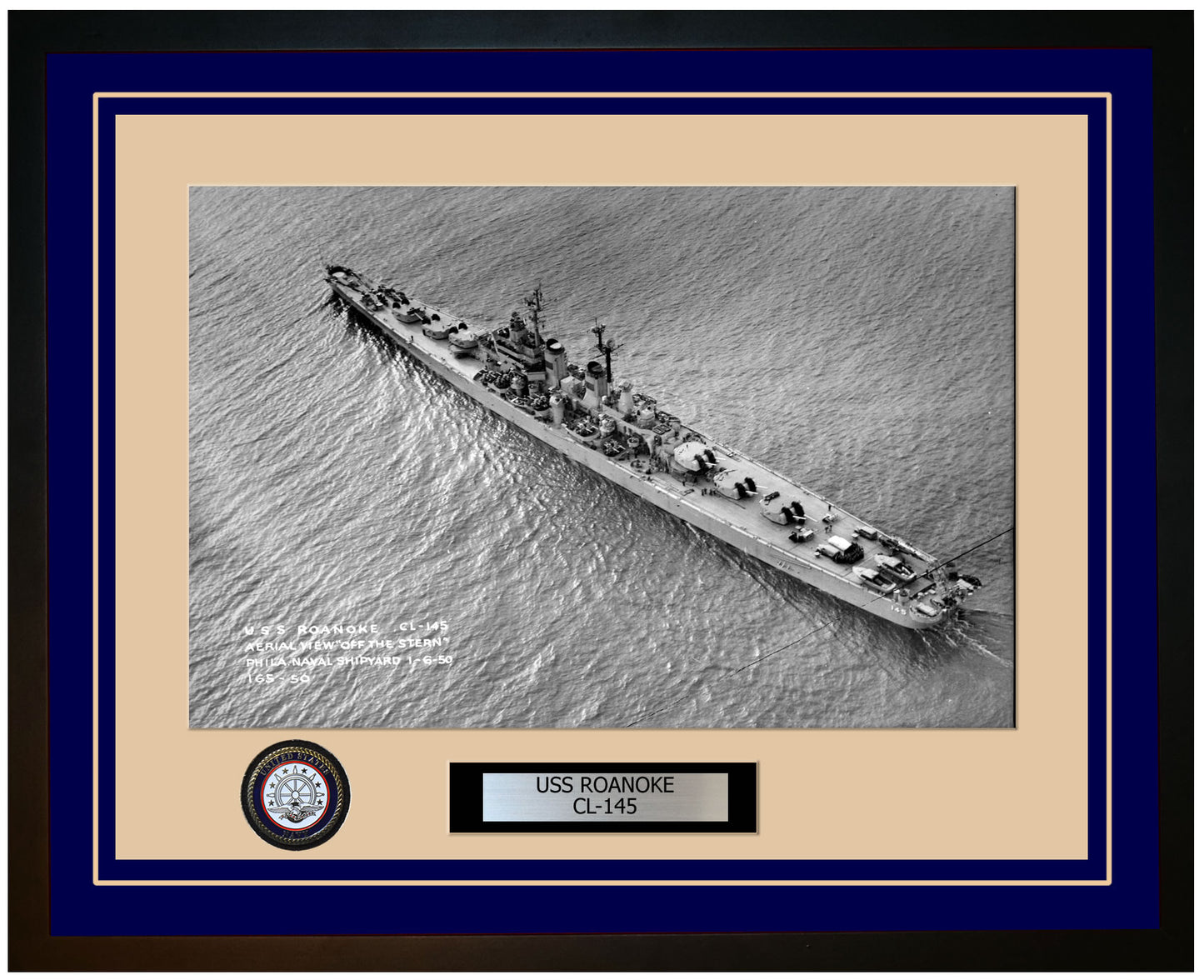 USS ROANOKE CL-145 Framed Navy Ship Photo Blue