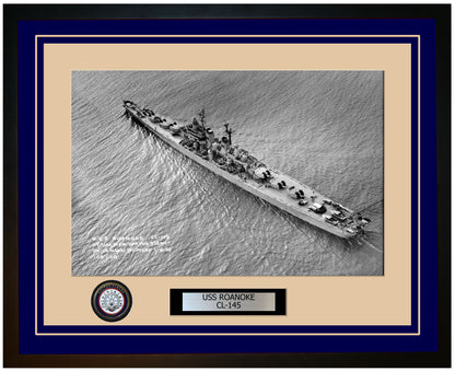 USS ROANOKE CL-145 Framed Navy Ship Photo Blue