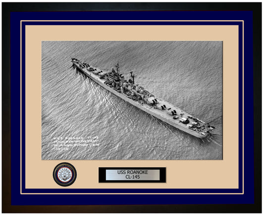 USS ROANOKE CL-145 Framed Navy Ship Photo Blue