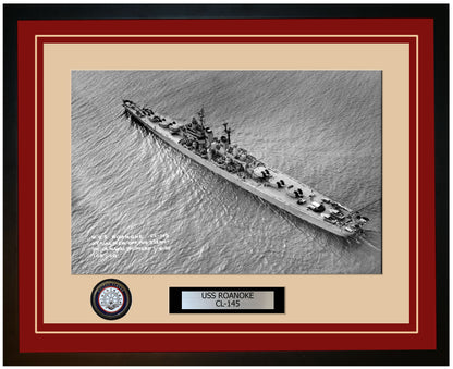 USS ROANOKE CL-145 Framed Navy Ship Photo Burgundy