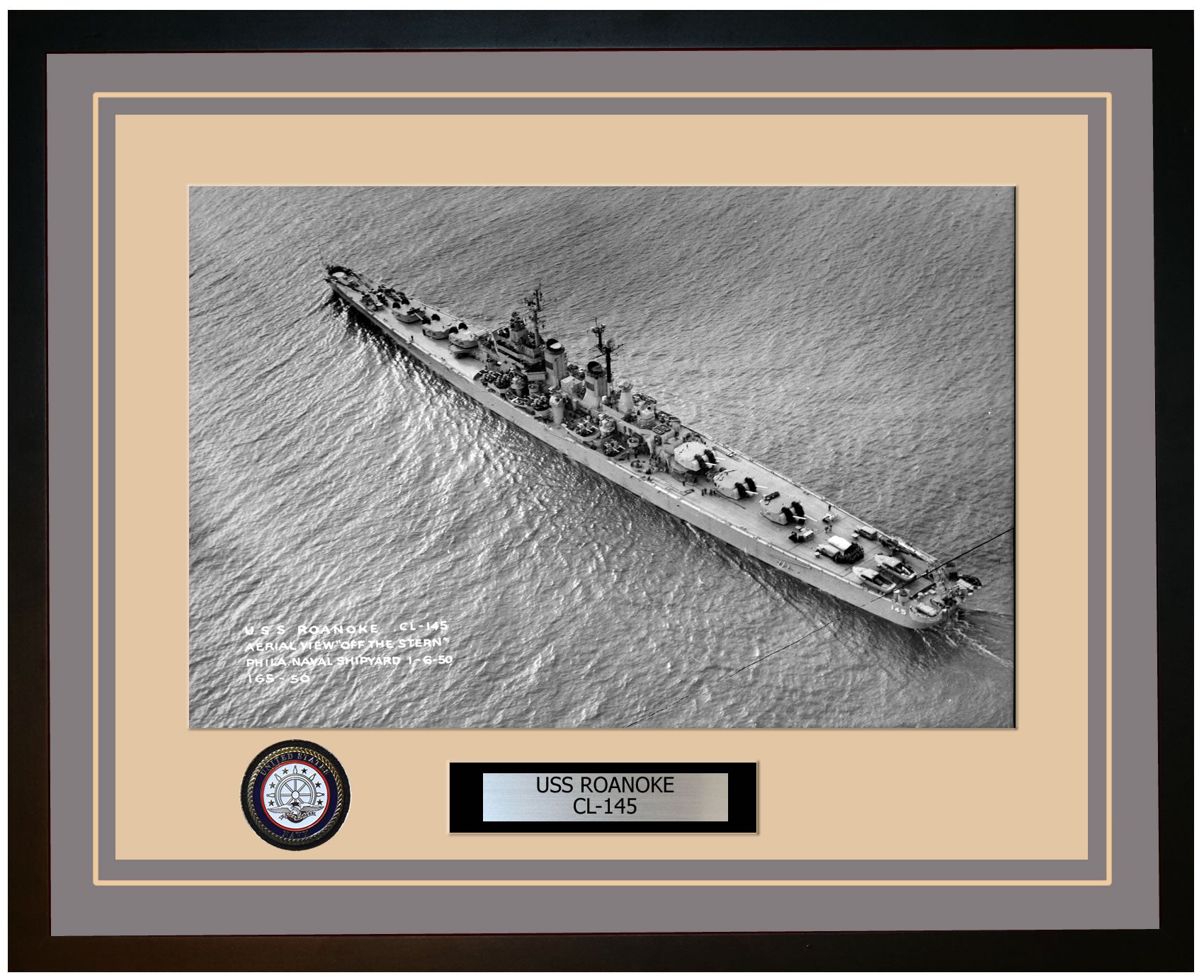 USS ROANOKE CL-145 Framed Navy Ship Photo Grey