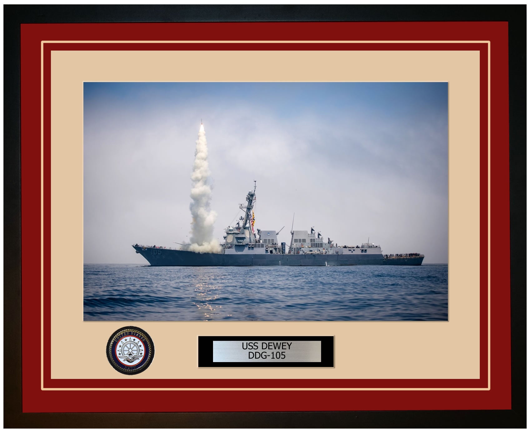 USS DEWEY DDG-105 Framed Navy Ship Photo Burgundy