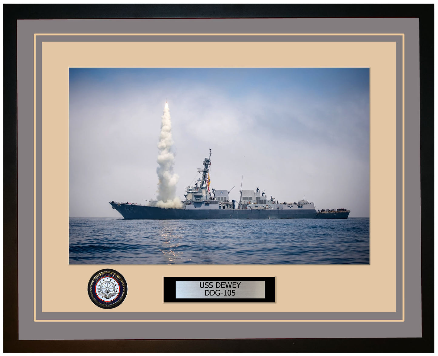 USS DEWEY DDG-105 Framed Navy Ship Photo Grey