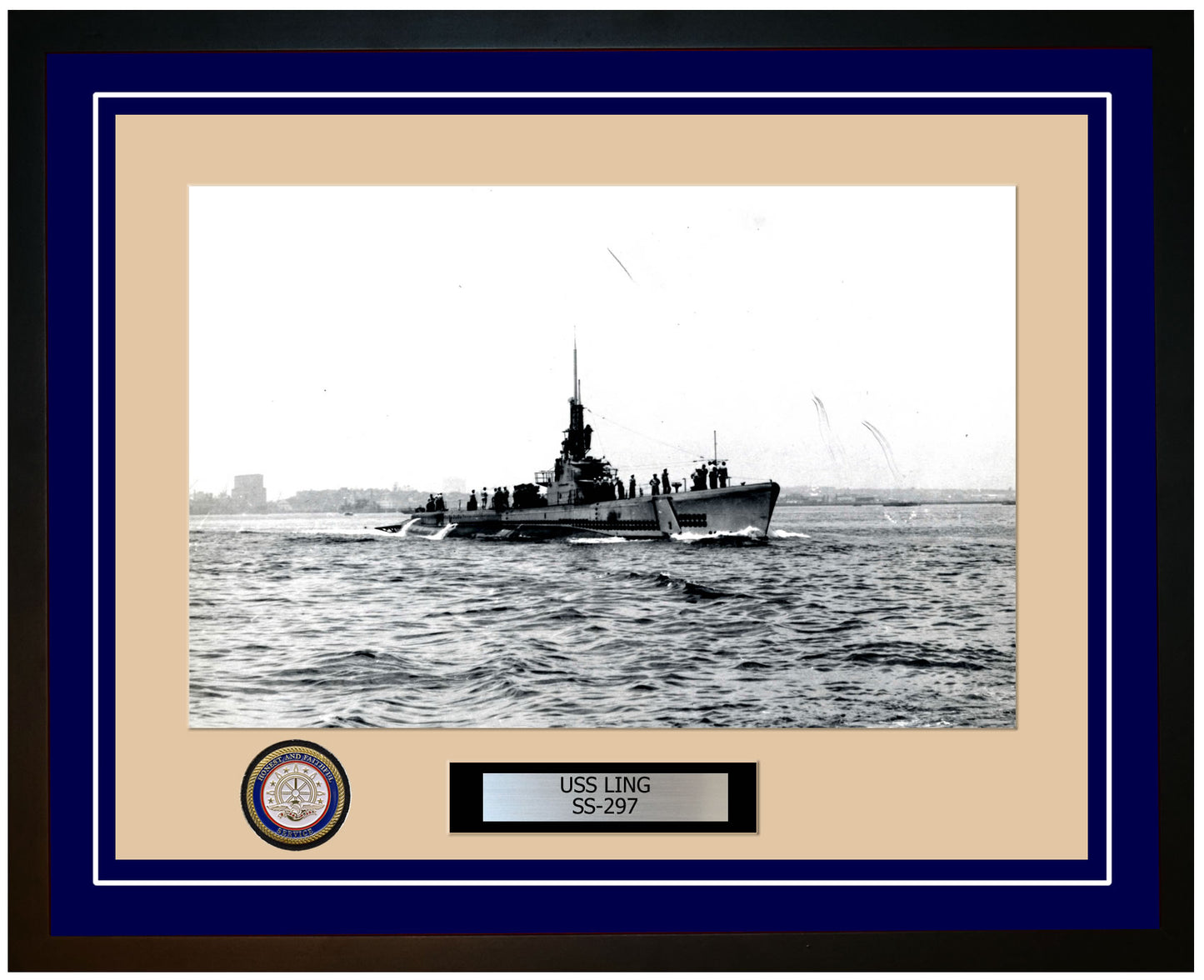 USS Ling SS-297 Framed Navy Ship Photo Blue
