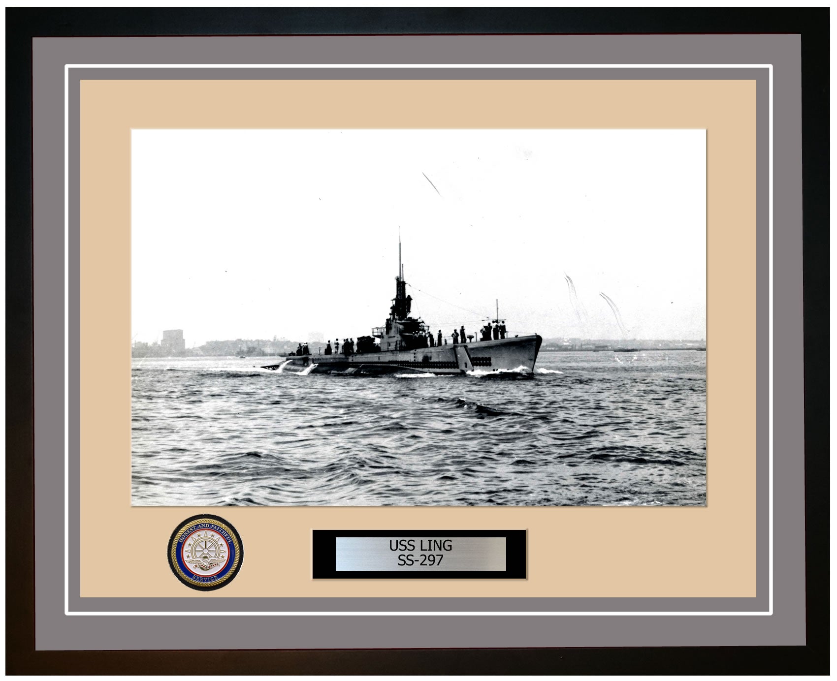 USS Ling SS-297 Framed Navy Ship Photo Grey