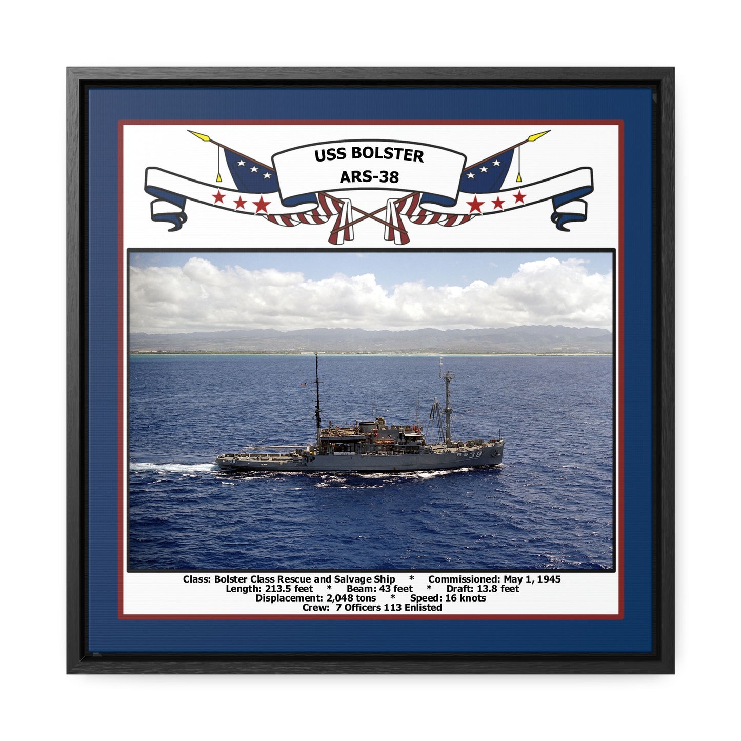 USS Bolster ARS-38 Navy Floating Frame Photo Front View