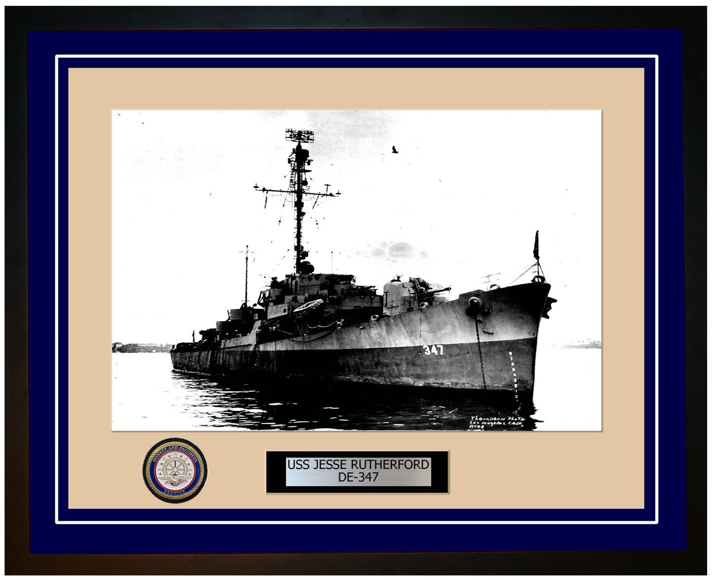 USS Jesse Rutherford DE-347 Framed Navy Ship Photo Blue