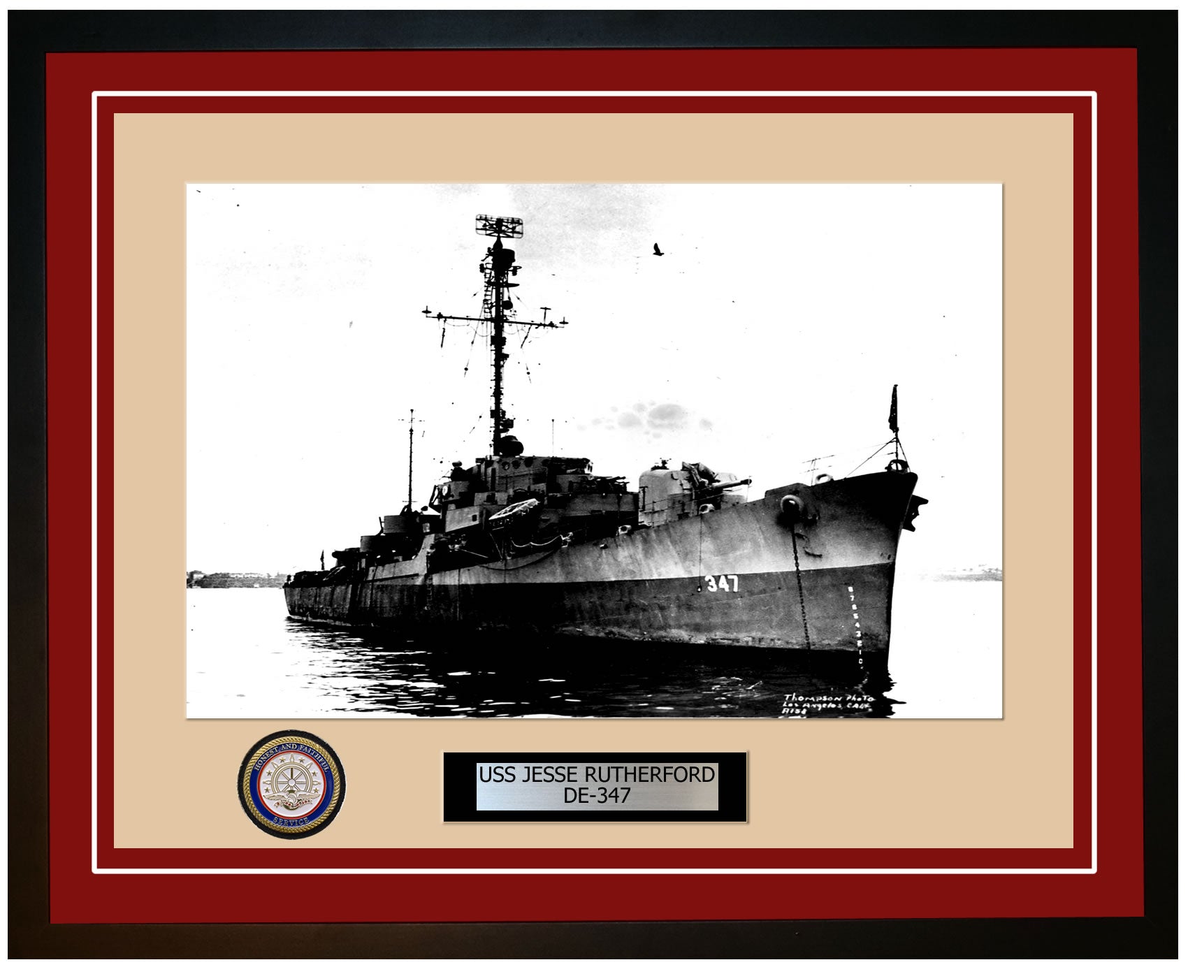 USS Jesse Rutherford DE-347 Framed Navy Ship Photo Burgundy