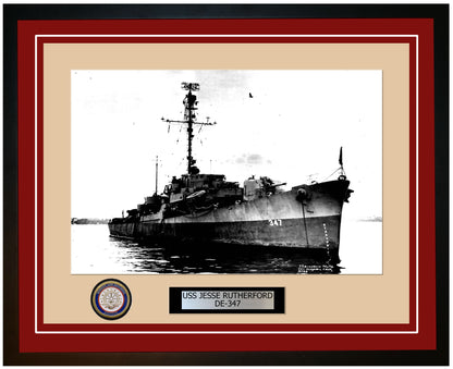 USS Jesse Rutherford DE-347 Framed Navy Ship Photo Burgundy