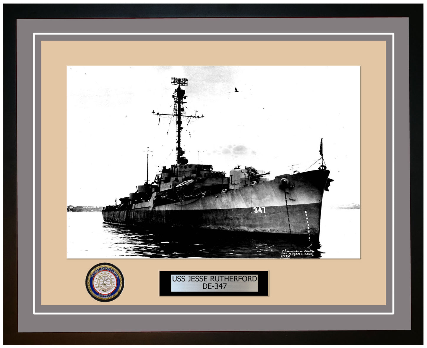 USS Jesse Rutherford DE-347 Framed Navy Ship Photo Grey