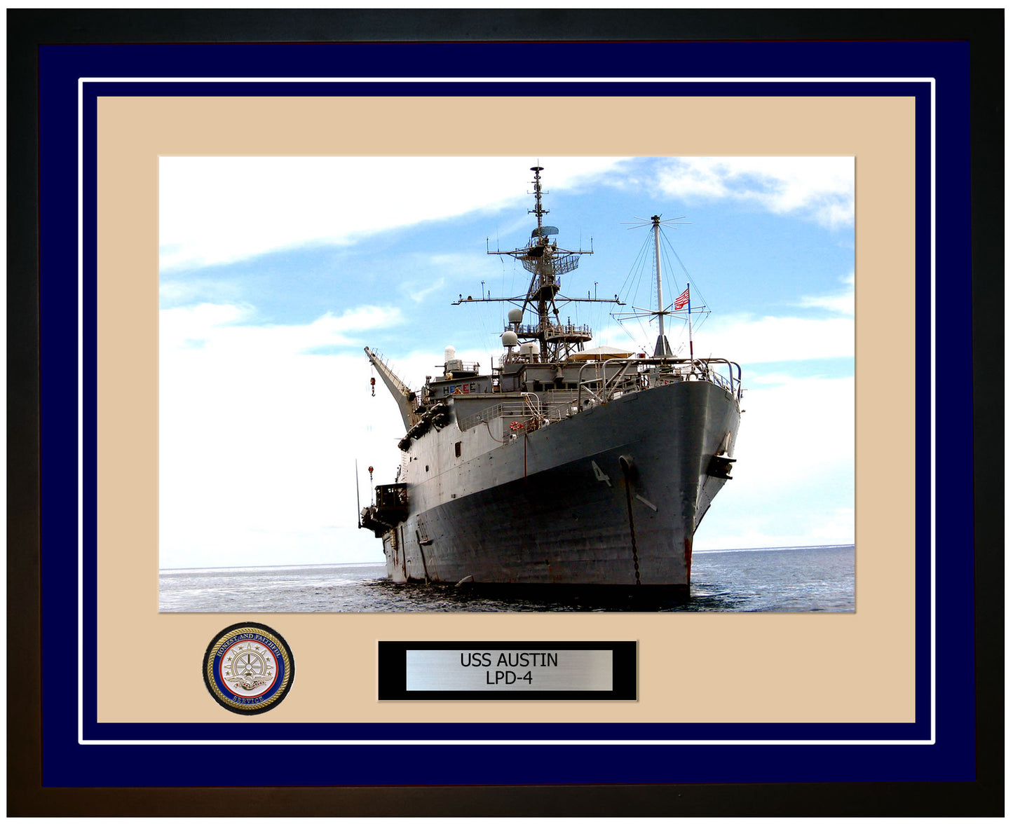 USS Austin LPD-4 Framed Navy Ship Photo Blue