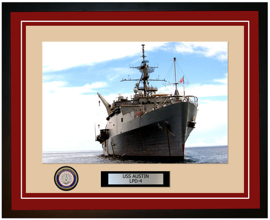 USS Austin LPD-4 Framed Navy Ship Photo Burgundy
