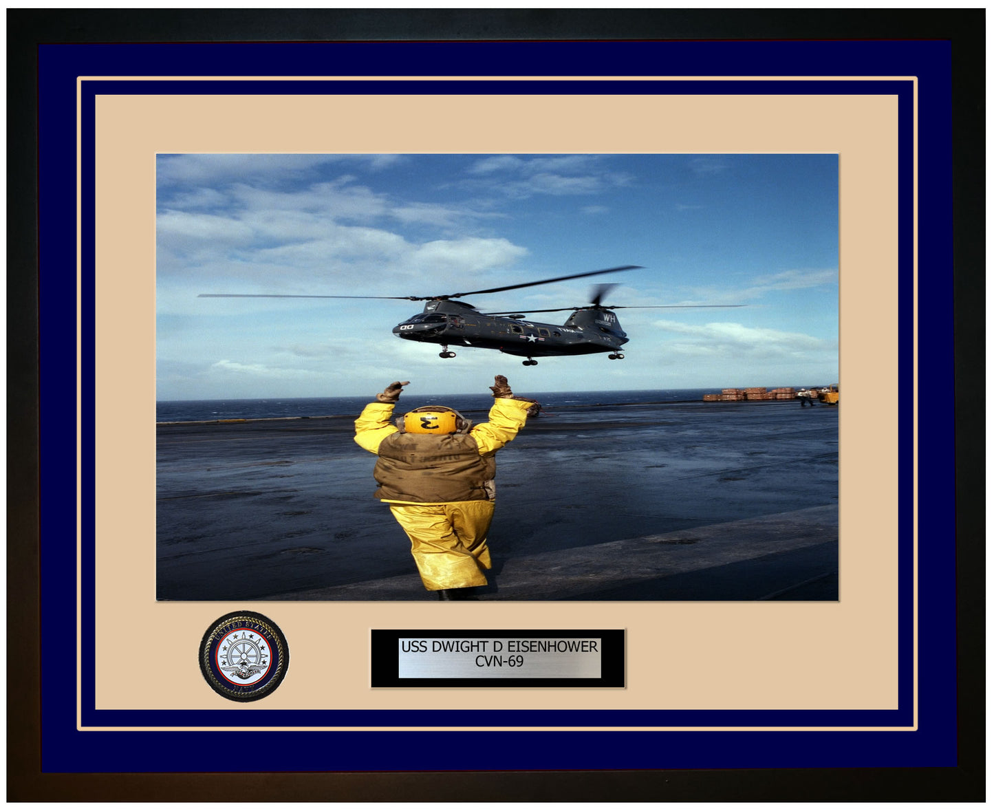 USS DWIGHT D EISENHOWER CVN-69 Framed Navy Ship Photo Blue