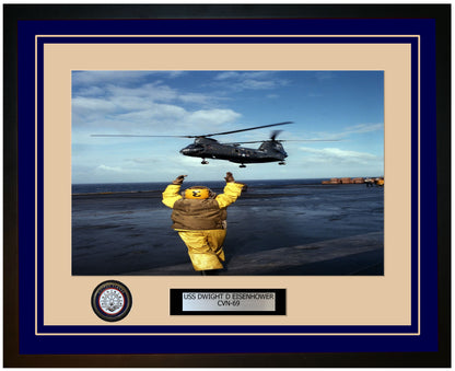 USS DWIGHT D EISENHOWER CVN-69 Framed Navy Ship Photo Blue