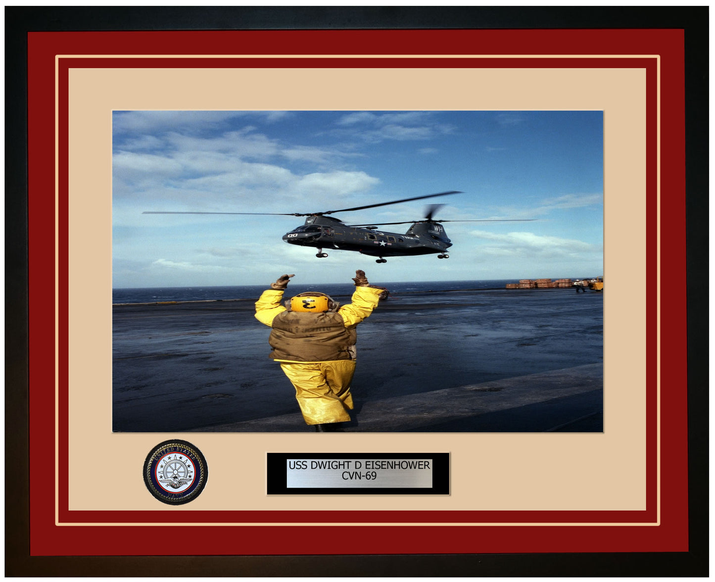 USS DWIGHT D EISENHOWER CVN-69 Framed Navy Ship Photo Burgundy
