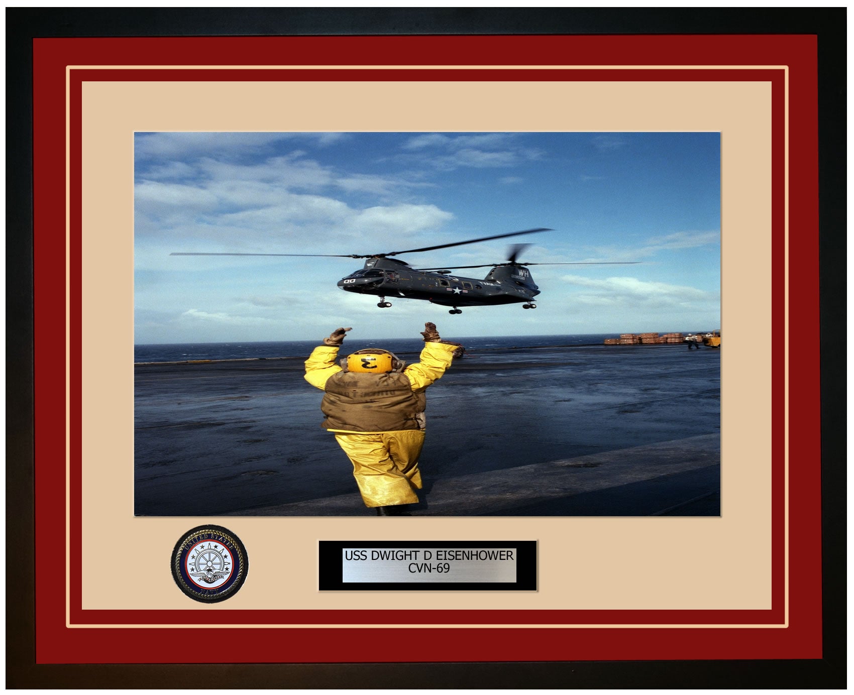 USS DWIGHT D EISENHOWER CVN-69 Framed Navy Ship Photo Burgundy