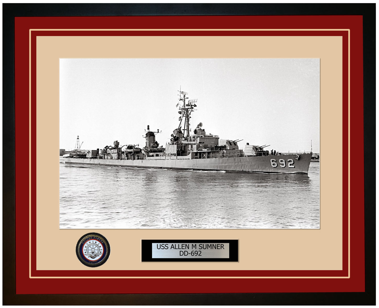 USS ALLEN M SUMNER DD-692 Framed Navy Ship Photo Burgundy