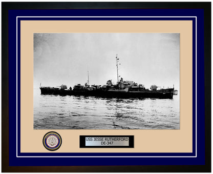 USS Jesse Rutherford DE-347 Framed Navy Ship Photo Blue