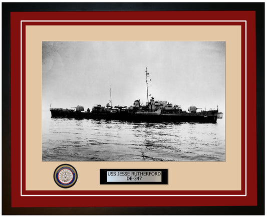 USS Jesse Rutherford DE-347 Framed Navy Ship Photo Burgundy