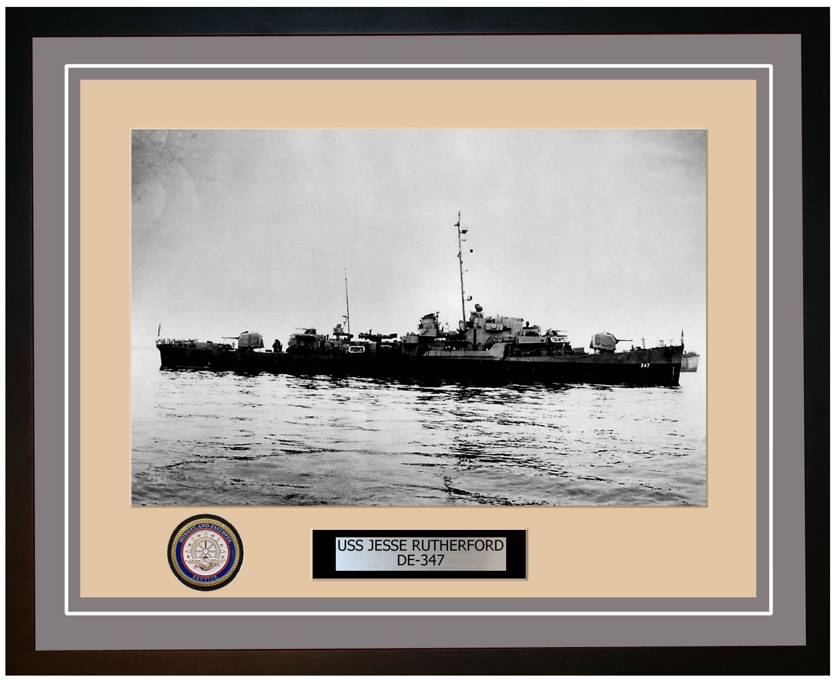 USS Jesse Rutherford DE-347 Framed Navy Ship Photo Grey