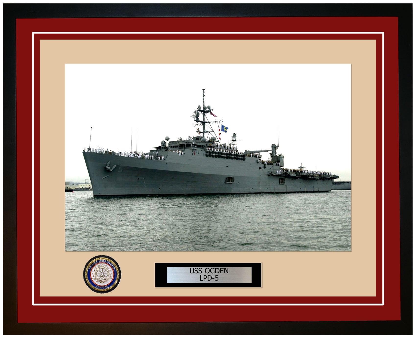 USS Ogden LPD-5 Framed Navy Ship Photo Burgundy