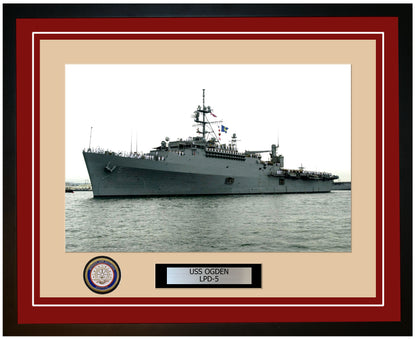 USS Ogden LPD-5 Framed Navy Ship Photo Burgundy