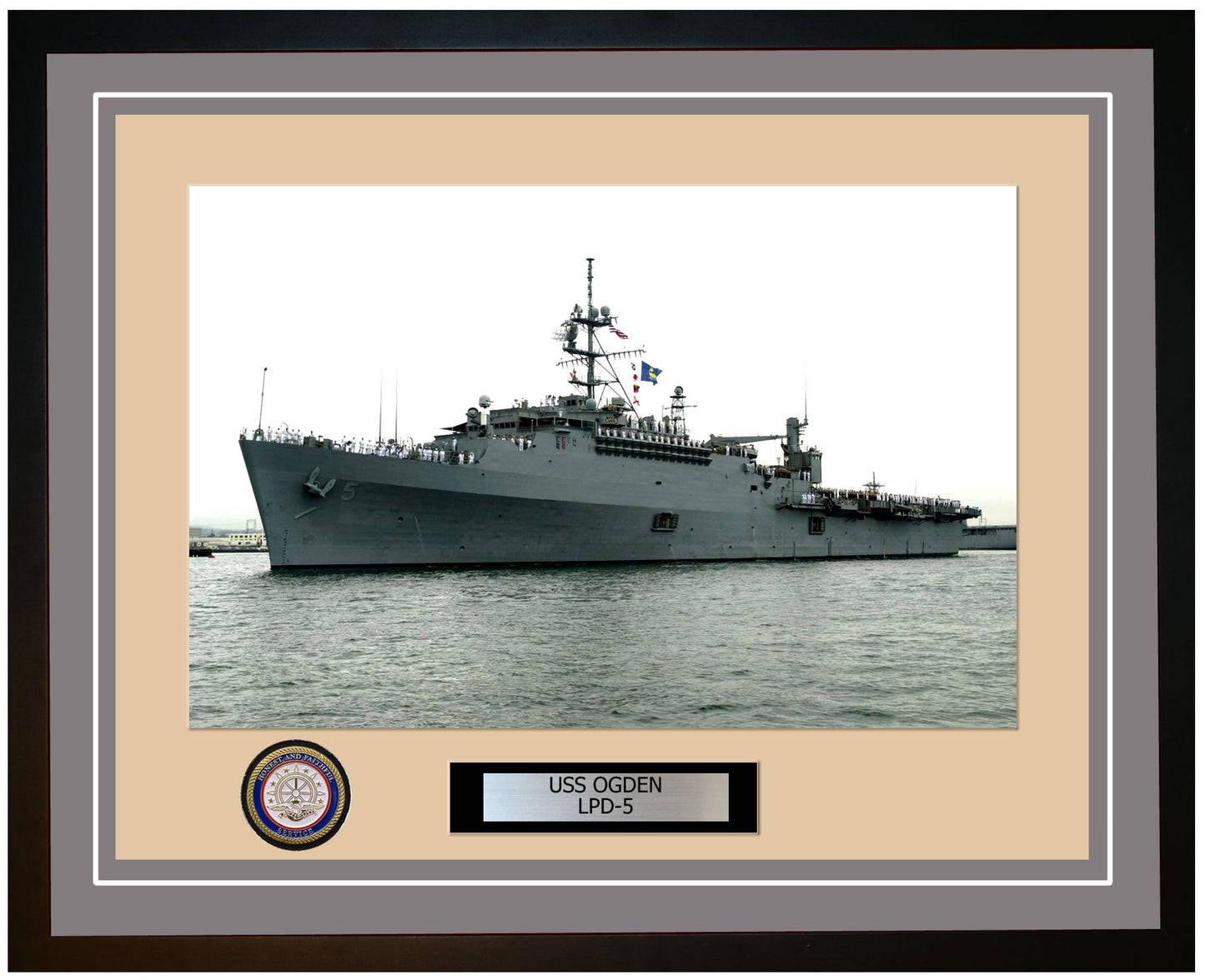 USS Ogden LPD-5 Framed Navy Ship Photo Grey