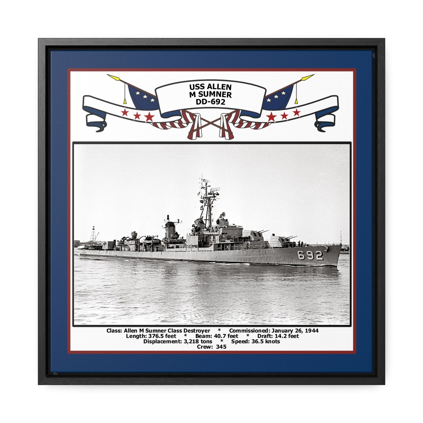 USS Allen M Sumner DD-692 Navy Floating Frame Photo Front View
