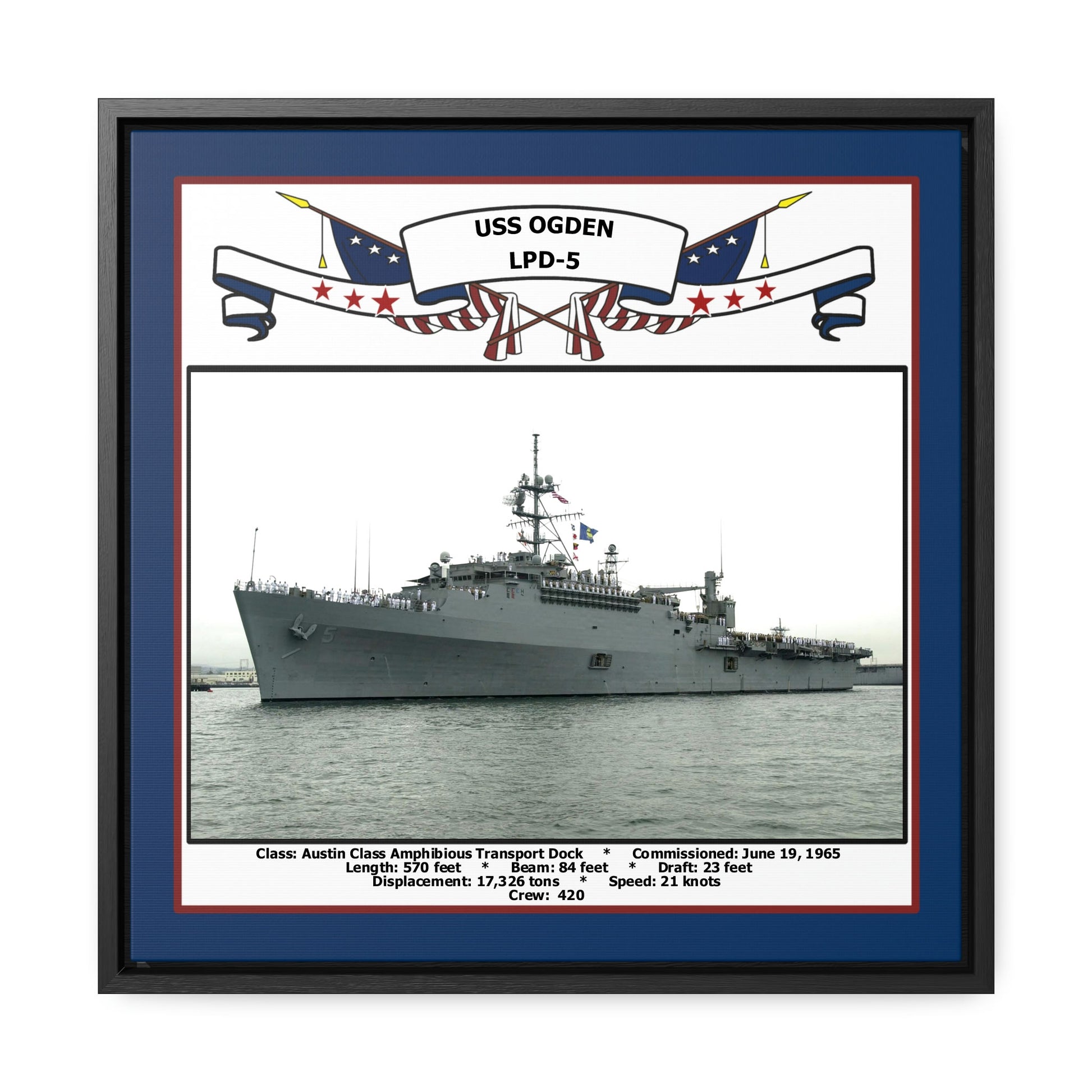 USS Ogden LPD-5 Navy Floating Frame Photo Front View
